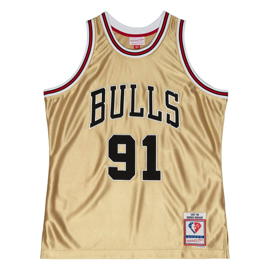 75th Anniversary Gold Swingman Dennis Rodman Chicago Bulls 1997-98 Jersey